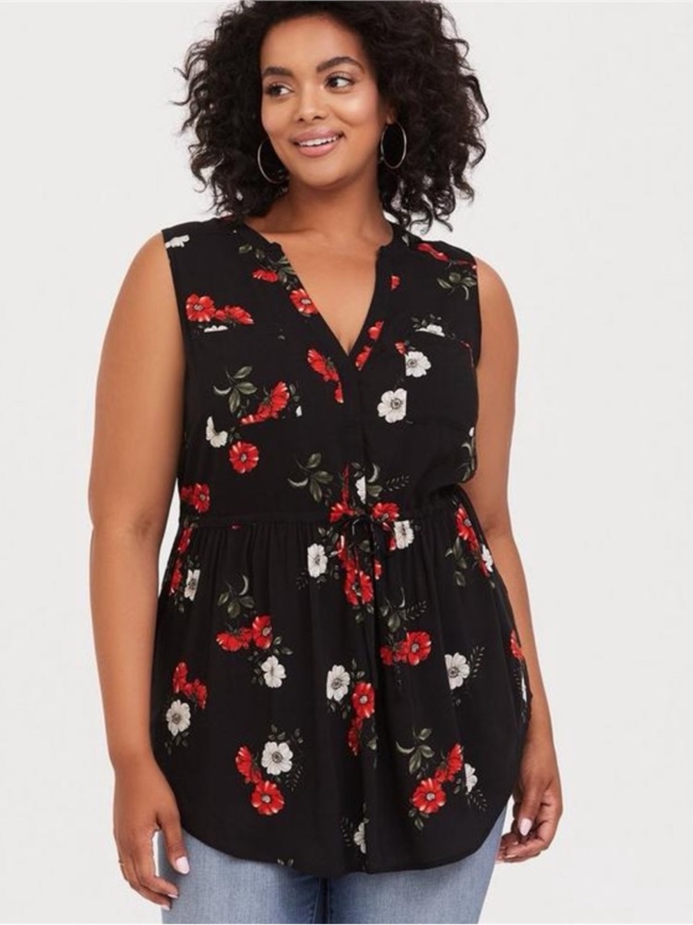 Torrid Black Floral Sleeveless Babydoll Top Blouse Tunic Size 2 2X